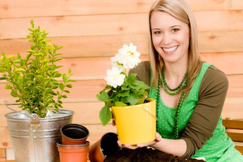 Photo of a team member coordinating an accessible garden service visit